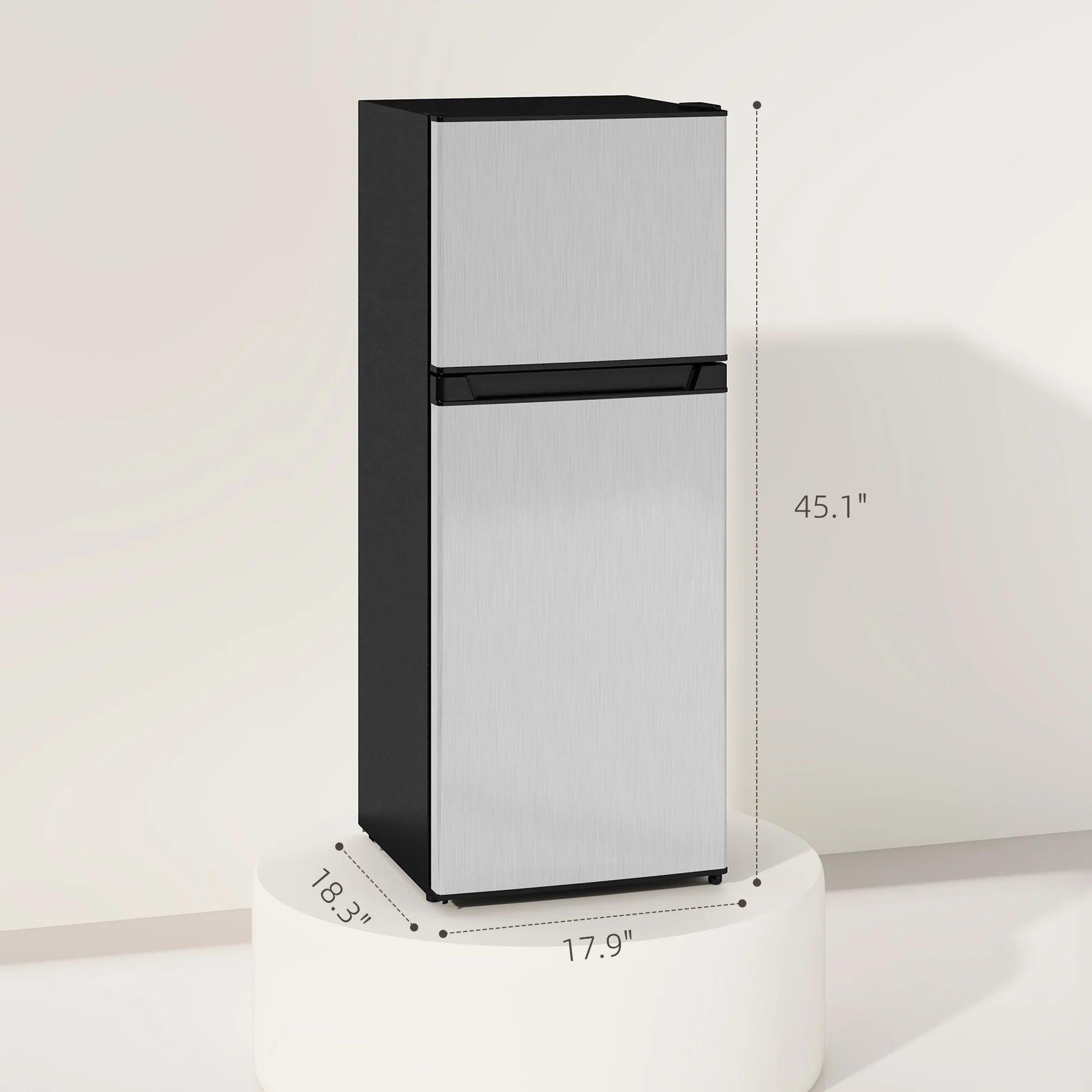 Black & Silver 2 Door Mini Fridge with Freezer, Compact Refrigerator (-4℉~10.4℉ Freezer & 28.4℉~50℉ Fridge), for Bedroom, Dorm, Office, Apartment, Keep Food & Drinks Fresh
