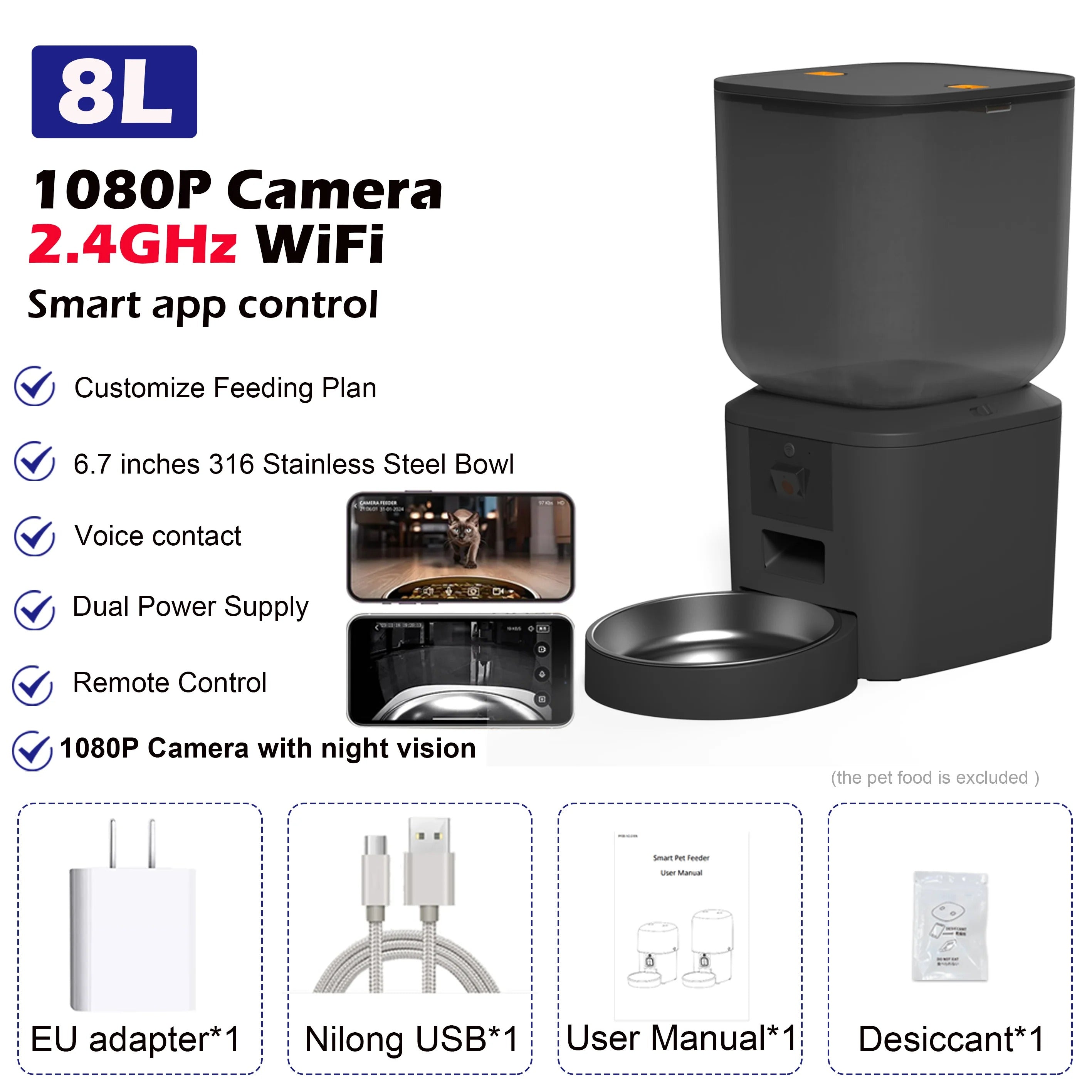 VisionFeed HD 6L Smart Pet Feeder with 1080P HD Camera